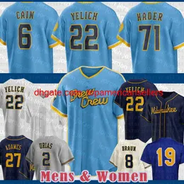 Anpassade basebolltröjor Robin Yount Christian Yelich Jersey Willy Adames Lorenzo Cain Ryan Braun JC Mejia Hunter Renfr