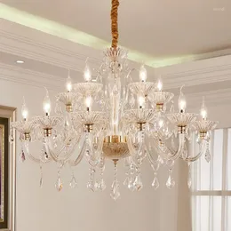 Candelabros Lámpara de salón de cristal europeo Luces de restaurante de lujo Dormitorio minimalista Iluminación moderna