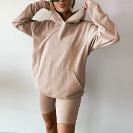 Tute da donna 5 colori solidi Donna Casual Completo da 2 pezzi Set Pullover con cappuccio a maniche lunghe di colore femminile con pantaloncini tascabili Set di esercizi