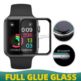 3D Zakrzywiony pełny klej hartowany szkło dla Apple Watch 1/2/3/4/7 41 mm 45mm 38mm 42 mm 40 mm 44 mm czarny sitodownik Film