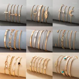 Bangle Bohemian ورقة الأناناس للنساء متعددة الطبقات القمر قلب سلسلة هندسية مفتوحة الملحقات مجوهرات المجوهرات