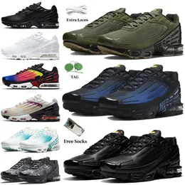 Inst￤llt TN Plus 3 kvinnor Mens Running Shoes Top Fashion Trainers Bred Grey Mesh Black Red Vit Sports Sneakers Laser Blue Tnplus Tns Atlanta Terrascape Big Size 12