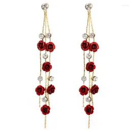 Brincos Dangle 2023 Coréia Moda Temperamento pingente de borla longa requintada jóias femininas de flor de rosa vermelha roxa simples jóias femininas