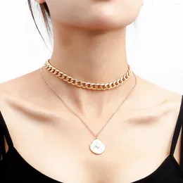 Anhänger Halsketten Mehrschichtige Halskette Böhmen Pailletten Münze Perlen Pendent Gold Farbe Silber Legierung Kette Frauen Boho Collares Schmuck