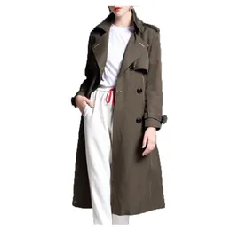 Nya klassiska kvinnors trenchrockar mode England Middle Long Trenchs Coat Design Double Breasted Trench Coat/Cotton Brand Top Long Coat Size S-XXXL