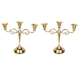 Titulares de vela 2x 3-Candle Metal Candelabra Holder Helder Wedding Event Stand (ouro)