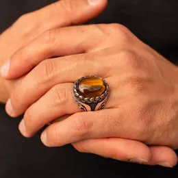 Band Rings Real Natural Crystal Ring Yellow Tiger Eye Stone Ring Men Women Crystal Rings Energy Stone Jewelry Wholesale G230213