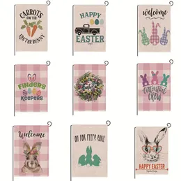 Happy Easter Bunny Garden Flag Double Size 12,5 x 18 tum Spring Rabbit House Flag Yard Outdoor Decoration Burlap SN668