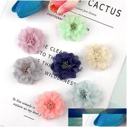 Decorative Flowers Wreaths 10Pcs Chiffon Boutique Hair Accessories Diy Flower Headwear Fashion Accessory No Clip For Headband1 Dro Dhe6G