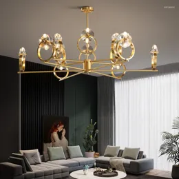 Lampadari Nordic Rame Soggiorno Lampadario Illuminazione K9 Cristallo Oro Lampada a sospensione Moderna Decorazione Minimalista Soffitto per interni