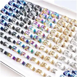 Solitaire Ring 50Pcs/Lot Fashion Hollow Stainless Steel Rings Couple Mix Style Colorf Jewelry For Women Men No Fade Party Gift Whol Dh0Wn