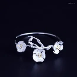 Ketten im Retro -Stil einfach Silberblume Offenes Armband 925 Sterling Antike Hanfu -Ästhetik Temperament Einfacher Wald