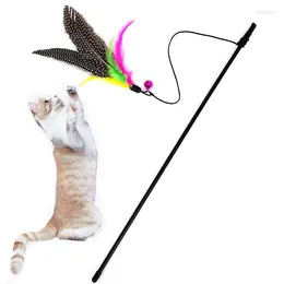 Kedi oyuncakları komik kedi teaser interaktif oyuncak çubuk ile çan ve tüyler için tüyler evcil hayvan çubuğu