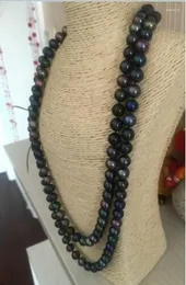 Catene Splendida collana di perle multicolori tahitiane rotonde nere verdi da 9-10 mm 38 "14k