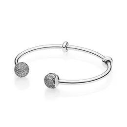 CZ Diamond Pave Cuff Bangle Armband för Pandora Authentic Sterling Silver Wedding Jewelry for Women Girl Girl Gift Engagement Charm Armband med Original Box