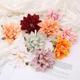 Flores decorativas 10pcs 7cm Dahlia Flower Heads Artificial for Wedding Home PartyDecoration Made Diy Silk Fake