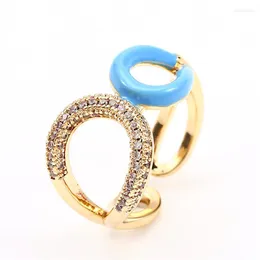 Fedi nuziali Blue Pink Drop Oil Anello di fidanzamento Charm Trendy Gold Color Vintage Hollow Geometric Crystal per gioielli da donna