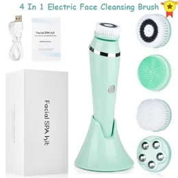 Ferramentas de limpeza Acessórios Estro 4 em 1 escova elétrica Face Skin Spa Limpeza de massager recarregável USB Limpador com 4 cabeças Skin Clean Beauty 230211