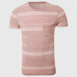 Herren-T-Shirts, horizontal gestreifte Ringer- und Retro-Streifen-T-Shirts, kurzärmelig, O-Ausschnitt, rosafarbener Seaside-Stil