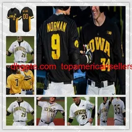 Camisas de beisebol personalizadas NCAA College costurou Jersey Iowa Hawkeyes Black Menve