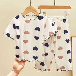 PCSset Summer Clothing Baby Manutela curta Terno Nightgown Cool Casual Casual Girls Dese conjuntos de roupas em casa calças de camiseta