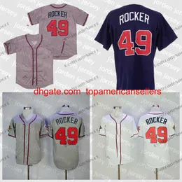 Anpassade basebolltröjor Mens John Rocker #49 Vintage 1995 Stitched Shirts White Red 1999 WC Gray Jersey