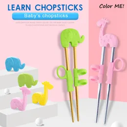 Reusable Chopsticks Stainless Steel Cute Portable For Kids Learning Training Chopsticks Food Sticks Learner Kids Enlightenment