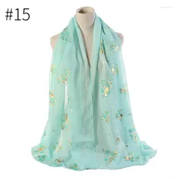 Scarves 2023 Cotton Flower Print Gold Foil Shawl Long Muslim Floral Luxury Shimmer Wrap Hijab Muffler 15 Color