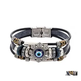 Link Chain Turkish Evil Eye Bracelet Stainless Steel Bend Mtilayer Leather Punk Style Flower Jewelry Bangle For Men Drop Delivery Br Dhfng