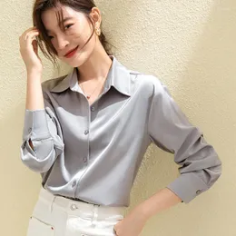 Kvinnor BLOUSES 2041 Autumn Basic Women Fashion Simple Elegant Office Lady Solid Color Long Sleeves Satin Sense Of Luxury Female Shirts