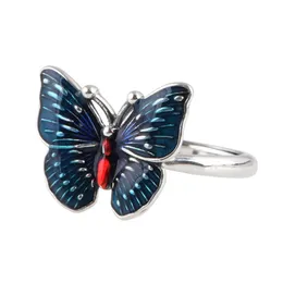 925 Серебряное кольцо стерлингового кольца Bulk Blue Butterfly Кольцо для женщин винтажные регулируемые крылья кольца пальцы