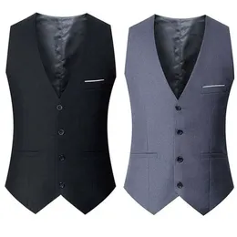 Мужские жилеты Черно -серый темно -синие жилетки для мужчин Slim Fit Suit мужчина жилета Gilet Homme повседневная рукавочная формальная деловая куртка 230213