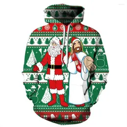 Męskie Hoodies handel zagranicznymi świątecznymi mężczyznami i kobietami miłośnikami bluzy z kapturem 3d Santa Claus drukujący czapka z kapturem