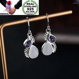 Baumelnde Ohrringe OMHXZJ Großhandel Europäische Mode Frau Mädchen Party Hochzeit Geschenk Vintage Mondstein Zirkon 925 Sterling Silber Tropfen EA283