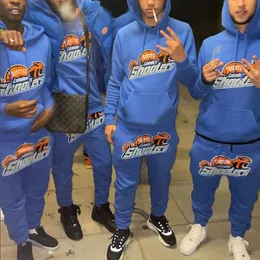 SUSUITTI DEI MUSAMENTI SULLA SULLA SULLA TRAPSTAR SET TRACCA SET BLU Blue London Scarabocchi di alta qualità ricamato pantaloni da jogger di moda con cappuccio 230213