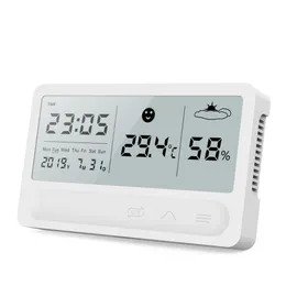 Temperature Instruments Touch Weather Station Digital LCD Display Touch Button Indoor Temperature Humidity Monitor Hygrometer Weather Forecast Clock SN4310