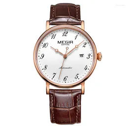 Wristwatches MEGIR Brand Men Watches Automatic Mechanical Watch Tourbillon Sport Clock Leather Casual Business Retro Wristwatch Relojes