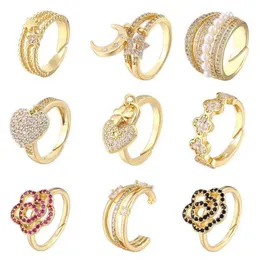 Pierścienie zespołowe Hecheng 2022 Nowe kwiat serce Pearl Kolor Rings for Women Wedding Party Biżuteria Whesale G230213