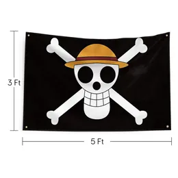 Luffy One Piece Jolly Roger Pirate Flag with Straw Hat Heavy Duty with Brass Grommets for College Dorm Room Man Cave Frat Wall Out206N