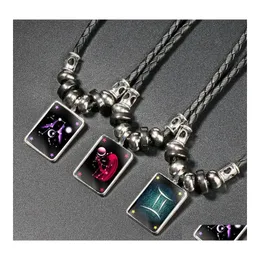 Pendant Necklaces Twee Constellation Necklace Men Black Gallstone Aquarius Pisces Scorpio Sagittarius Capricorn Beaded Drop Delivery Dh628