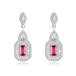 Red Edelstein Dangle Ohrringe Marke Schmuck Europäische Vintage Frauen Voll Diamant S925 Silber Geometrie Ohrringe für Frauen Hochzeitsfeier Valentinstag Geschenk SPC