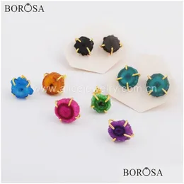 Stud Borosa 5Pairs Fashion Gold Bezel Claw Dom Rainbow Natural Solar Kwarc Kamienne Kolczyki Biżuteria Young Style WX1084 Drop DHCMV