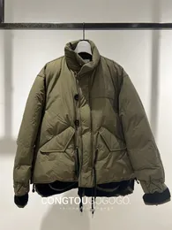 가을과 겨울 스티칭 지퍼 칼라 다운 재킷 카키 군대 녹색 캐주얼 코트