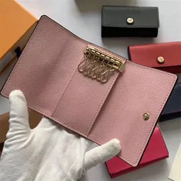 New Whole top quality key purse lady multicolor leather key holder short six key wallet for women classic zipper pocket chain223u