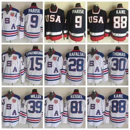 Vintage Hockey 81 Phil Kessel Jersey Retror 2010 Team USA 9 Zach Parise 88 Patrick Kane 28 Brian Rafalski 30 Tim Thomas