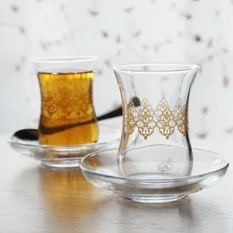 Cups Saucers European Court Style Professional Turkey Mug Saucer Sets Golden Applique Noble Espresso Mini Coffee S Glass