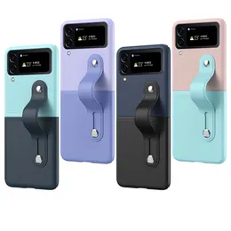 Coloful Wrist Strap Kickstand Leather Cover Cover for Samsung Galaxy Z Flip3 Flip4 Zflip3 Z3 Flip 4 Ultra Thin Shockproof Stand Shell for Women Girls