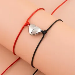 Charm Bracelets 2Pcs/Set Magnetic Rope Bracelet Creative Heart Magnet Adjustable Couple Lovers Friends Promise Hand Jewelry