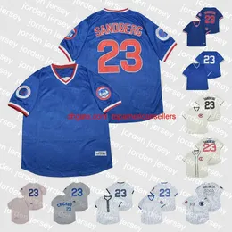 Custom Baseball Jerseys 23 Ryne Sandberg Vintage 1929 1984 1969 1909 Home Away Blue Cream Grey White Pullover Button Sti