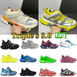 Triple S 3.0 Buty designerskie mężczyźni Kobiety Track Biegacze LED Sneaker Paris Platforme Sneakers Różowe niebieskie białe pomarańczowe Deep Black Fluo Zielone luksusowe trenery